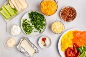 Ingredients for jalapeno popper dip laid out.