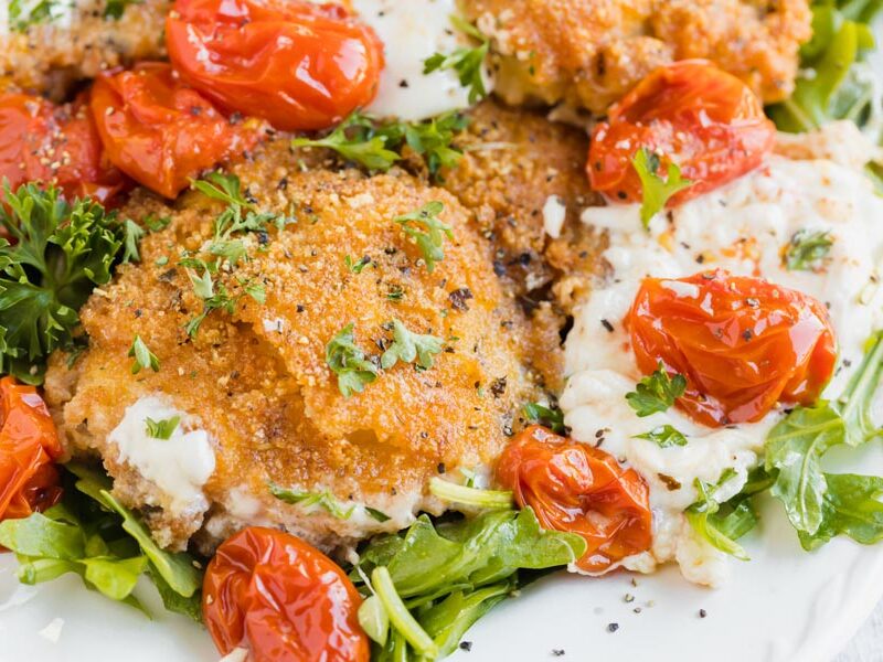 Chicken Cutlets with Burrata and Melted Baby Tomato Sauce Recipe