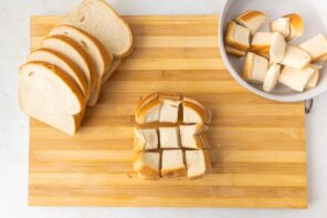 Slices of keto bread cut into nine pieces.