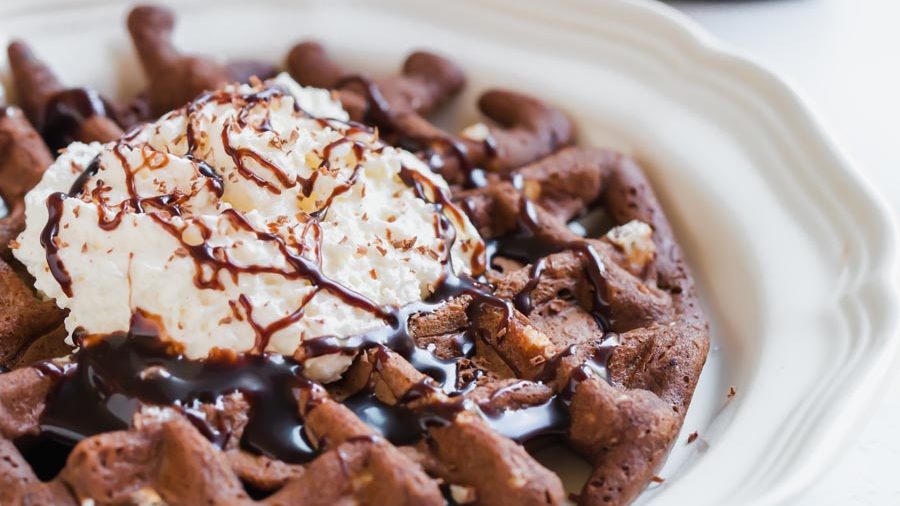 Brownie Chocolate Chaffle - Yellow Glass Dish