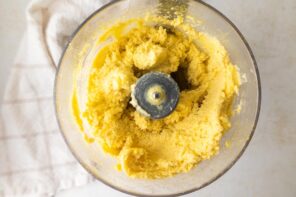 Pie dough in a food processor.