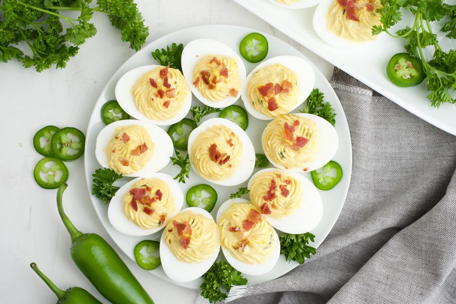 Spicy Deviled Eggs, B.T. Leigh's Sauces and Rubs
